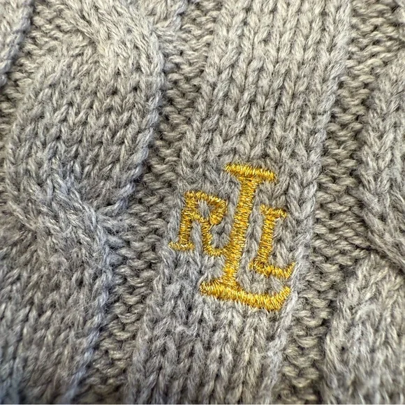 Lauren Ralph Lauren Women's Cable Knit V-Neck Sweater Gray Sz Large - Picture 5 of 9